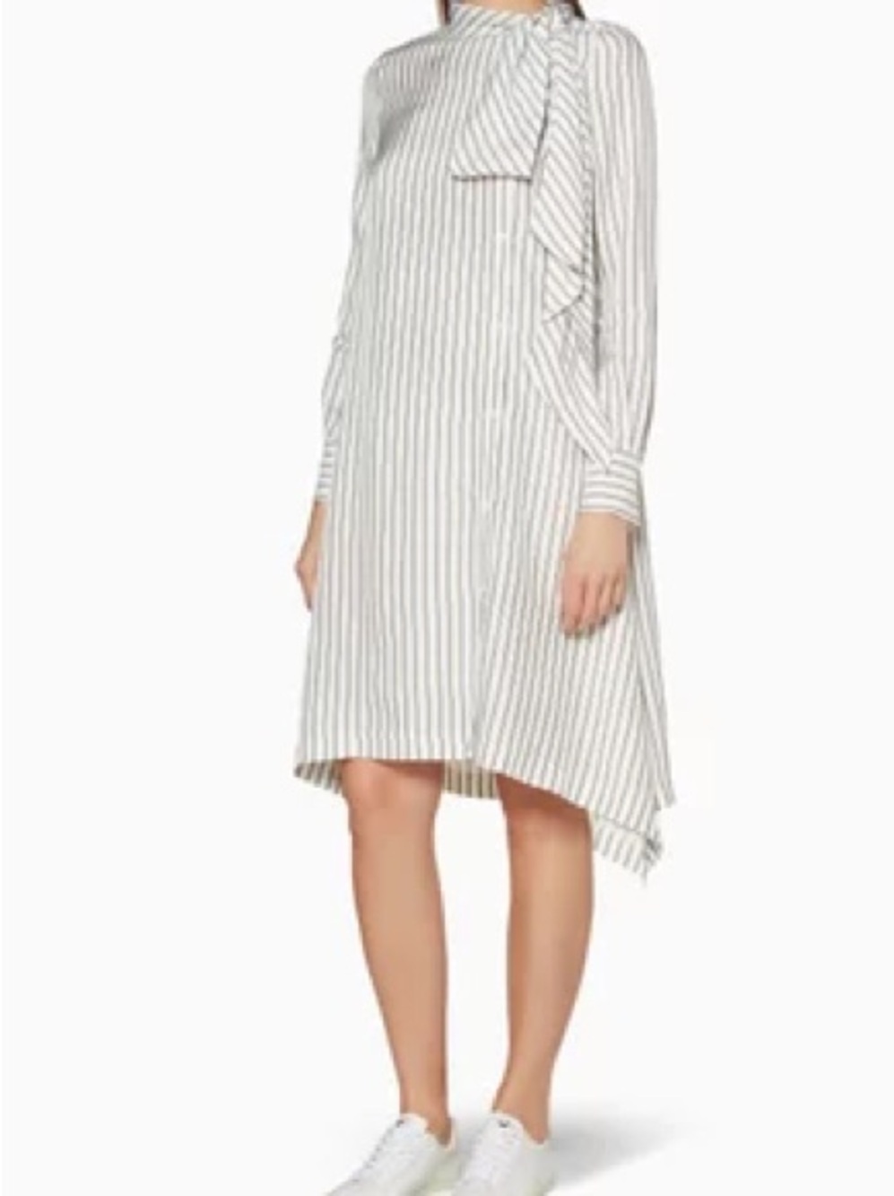 See by Chloe Striped Asymmetric Tie-Neck Dress - size 36